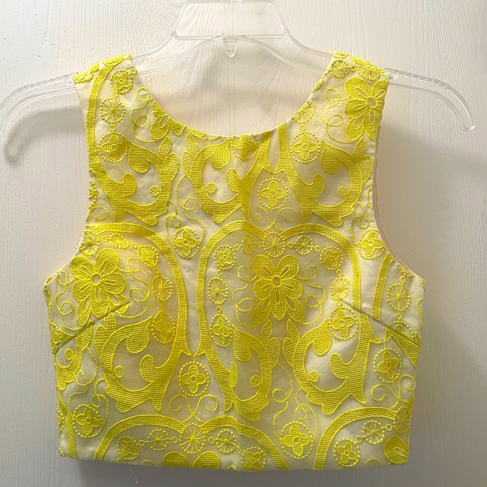 Bright yellow lace crop top